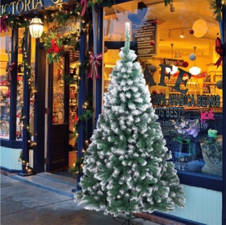 VINGLI Künstlicher Weihnachtsbaum mit 300/420/480/650/700/800/870/900 Zweigspitzen, grüne Zweige mit weißen Spitzen, Eisenbeinen, 120/150/180/210 cm