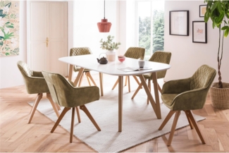 Essgruppe 5-tlg. Tisch 180x90 aus MDF Weiß + 4 Stühle aus Samtvelours Grün