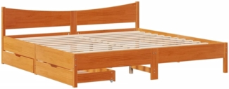 vidaXL Massivholzbett mit Schubladen Wachsbraun 200x200 cm Kiefer 3301895