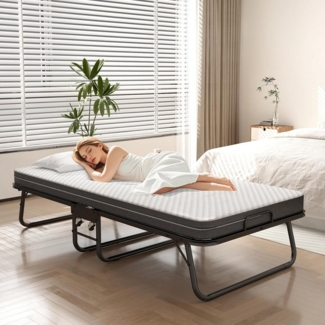 BlingBin Klappbett Klappbares Gästebett für Erwachsene mit 10cm Memory Foam Matratze (1er Set, 1-St, 90x190cm mit 4 Rollen) mit Rollen & Schutzhülle, bis 150 kg Belastbar