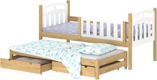 WNM Group Kinderbett Ausziehbar mit Rausfallschutz und Lattenrost Suzie - aus Massivholz - Ausziehbett fr Mdchen und Jungen - Funktionsbett 180x80/170x80 cm - Kiefer