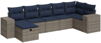 vidaXL 7-tlg. Garten-Sofagarnitur mit Kissen Grau Poly Rattan 3325707