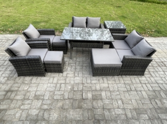 Fimous Polyrattan Gartenlounge Set 9 Stücke Outdoor Gartenmöbel-Set Set mit 3 Fußhockern Beistelltisch Dunkelgrau gemischt