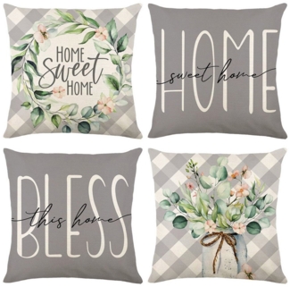 Rosnek Kissenbezug 4 Stück, Leinen, Floral, Quadratisch, für Bett Wohnzimmer Sofa Deko, (4 Stück)