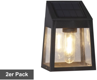 Star Trading Solarwandlaternen-Set Wally Filament, 2 Stück, Schwarz, LED, 10 Lumen, Dämmerungssensor, Warmweiß, Außenbereich, 13,5 cm