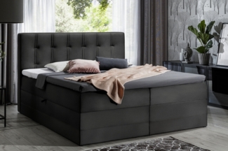 99rooms Hugo Boxspringbett Velours JASMINE 200x200 cm Schwarz