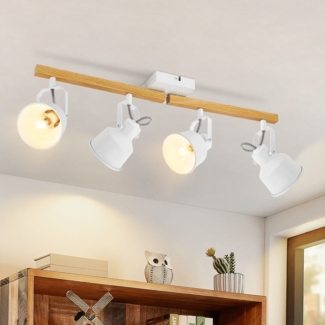 ZMH Deckenstrahler 4 Flammig Weiß: Deckenlampe Vintage Schwenkbar 350° MAX. 25W E14 Fassung Industrial Holzmaserung Spotbalken für Wohnzimmer Schlafzimmer Büro (ohne Leuchtmittel)