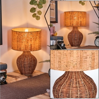 hofstein Tischleuchte Tischlampe aus Rattan/Korbgeflecht/Kork in Natur/Braun, ohne Leuchtmittel, Leuchte im Retro/Vintage-Design, mit Schalter am Kabel, E27