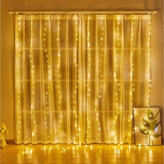 Sunicol LED-Lichtervorhang 3x3m 300 Wasserdicht LEDs Lichterketten, Lichternetz, USB, 8 Modi, Timer, Fernbedienung, für Weihnachten, Garten, Balkon, Party