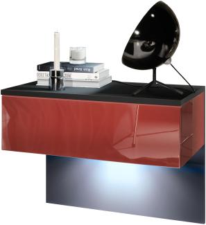 Vladon Nachttisch Sleep, Nachttischschrank mit Schublade zur Wandmontage, Schwarz matt/Bordeaux Hochglanz, inkl. LED-Beleuchtung (60 x 46 x 35 cm)