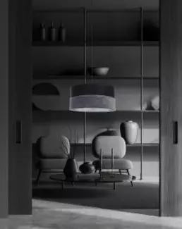 BPS Koncept 0Ex0-005-40 Hängeleuchte TWIST Velourss strukturiert und Satin auf PVC-Basis schwarz, grau, silber 1xE27 60W H:102 Ø40cm dimmbar