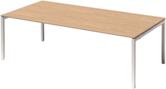 Bisley Cito Konferenztisch höhenverstellbar 240x120 cm, Tischplatte in Ahorn, U-Gestell in Weiß - Besprechungstisch & Meetingtisch, großer Chef Schreibtisch XXL-Tisch, DUH2412-MP-396