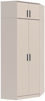 Marmex Möbel Grant 08/15C Ein moderner Eckschrank mit 2 Kleiderstangen, Einlegeböden und Schrankaufsatz, laminierte Spanplatte, graubeige cashmere, 91 x 235 x 91 cm
