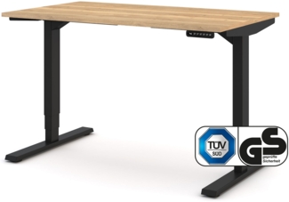 ASSMANN Elektrisch höhenverstellbarer Schreibtisch Y-Line Eiche Natura Schwarz 120x70 cm Metall Holz Melaminoberfläche