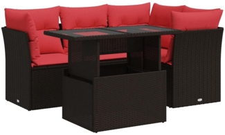 vidaXL 5-tlg. Garten-Sofagarnitur mit Kissen Braun Poly Rattan Akazie 3326155