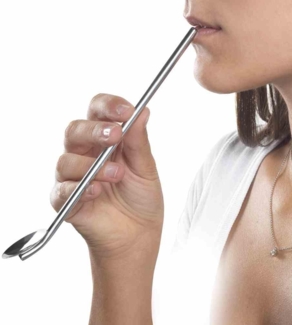 Metaltex 253926000 Trinkhalme & Löffel INOX 4 Stk. mit Reinigungsbürste / Strohhalme / Longdrinklöffel / Cocktaillöffel