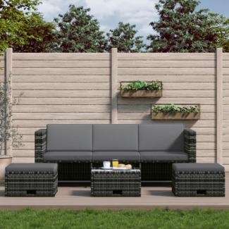 vidaXL 4-tlg. Garten-Lounge-Set mit Auflagen Poly Rattan Grau 48145