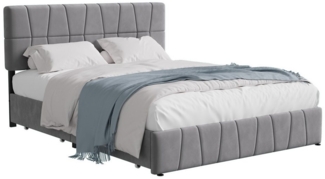 FUROKOY Stauraumbett Polsterbett Doppelbett mit 4 Schubladen (Grau Jugendbett mit Höhenverstellbares Kopfteil), mit Metallrahmen und Lattenrost, Samt, 160x200 cm