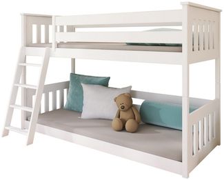 Kids Collective Etagenbett Hochbett Stockbett Kinderbett 90x200 cm Rausfallschutz & Lattenrost, Bett für Mädchen & Jungen 90x200 cm massives Kiefernholz weiß