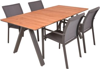 Garten-Sitzgruppe GESA 5-tlg. - Teak, Grau | Gartenmöbel-Set Gartengarnitur Garten-Essgruppe mit Stapelstühlen und Esstisch