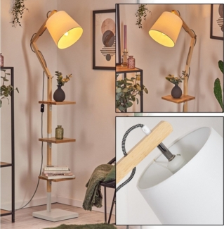 hofstein Stehlampe verstellbare Stehlampe aus Holz/Metall/Stoff in Natur/Weiß, ohne Leuchtmittel, Leuchte im Boho-Design mit Ablageflächen u. Schalter, 152,5 cm, E27
