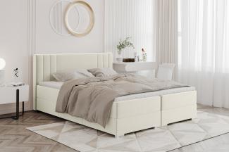 MEBLINI Boxspringbett ALBA 180x200 cm mit Bettkasten - H3B/Creme Samt Polsterbett - Doppelbett mit Topper & Bonellfederkern-Matratze