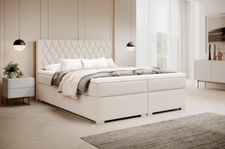 Compleo Boxspringbett mit abgerundetes Kopfteil, Designerbett, Luxusbett mit Bettkasten