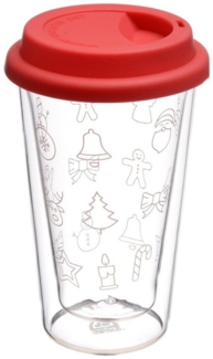 Doppelglas-Becher, 300 ml, 'Weihnachten', mit rotem Deckel