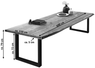 Baumkantentisch Esstisch Akazie Natur 200x110 cm schwarz 525283