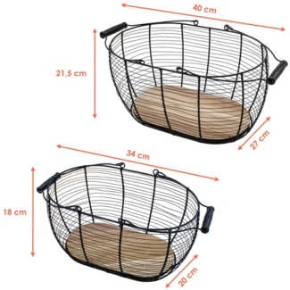 Spetebo Dekokorb Metall Gitterkorb schwarz mit Holzboden (Anzahl, 1 St, Stück), mit 2 Tragegriffen