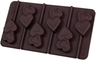 Dr. Oetker Silikon-Schokoladenform "Lolli-Herzen" 2er Set inkl. 12 Sticks, (Farbe: Braun) - spülmaschinengeeignet, Menge: 1 x 2er Set