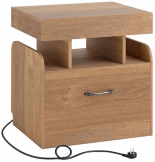 KOMFOTTEU Nachttisch, Nachtkommode mit Geheimfach, Schublade & Ladestation