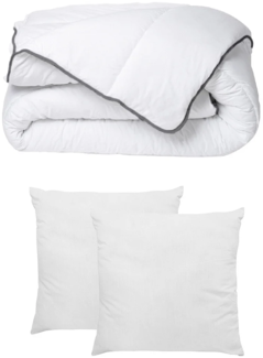 Set aus seidenweicher Bettdecke 200 x 200 cm + 2 Kissen - 60 x 60 cm - Weiß - BIESYA