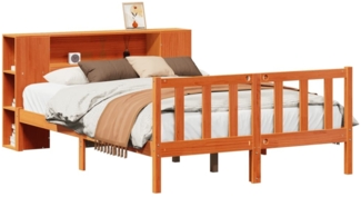 vidaXL Massivholzbett mit Regal ohne Matratze Wachsbraun 140x190 cm 3321669