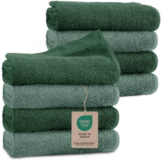 Hausfelder Handtücher Handtücher Farbmix 8er Set, 50x100 cm, Farbe: Dunkelgrün/Hellgrün, Frottier (8-St), Mit Aufhängeschlaufen, saugstark
