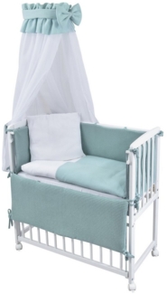 Baby-Delux Stubenbett Beistellbett Komplettset Waffelpique Musselin, Stillbett 90x40 weiß höhenverstellbar, Matratze inkl. komplett Set