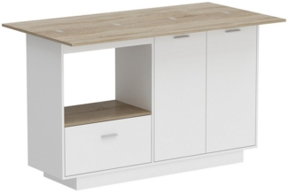 FUFU&GAGA Kücheninsel Kücheninsel, weiß & Eiche-Optik, MDF, 150×40/80×91 cm