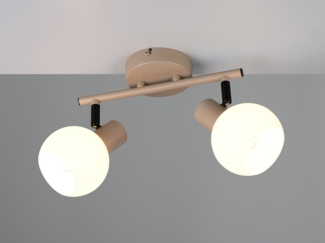 Deckenstrahler BOBA 2-flammig aus Metall in Beige mit Glasschirmen, Breite 25cm