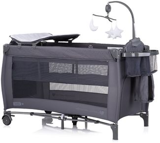 Chipolino Reisebett Bella 2 Ebenen seitlicher Eingang Musikmobile Wickelauflage grau gemustert