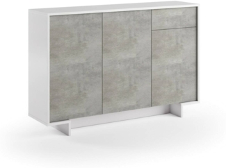 Dmora Sideboard Arius, Wohnzimmer-Sideboard, Wohnzimmer-Buffet mit 3 Türen und 1 Schublade, 100 % Made in Italy, 134 x 35 x 87 cm, Weiß und Zement