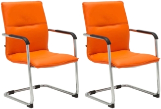 DELUKE® 2er Set Besucherstuhl SEATTLE - 92x56x60cm, Orange Kunstleder Metall in Chromoptik Gestell Konferenzstuhl Wartezimmerstuhl