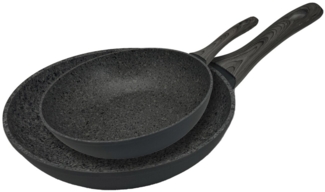 Bratpfannen-Set ø20cm + ø28cm mit ergonomischem Holzgriff in Schwarz Antihaft