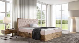 Boxspringbett Bett BROMIA 180x220cm Lancelot Eiche Stoff Altrosa inkl. Bettkasten