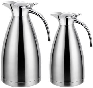 2er Set Thermoskanne 1L + 1,5L Isolierkanne Teekanne Thermosflasche Kaffeekanne Silber