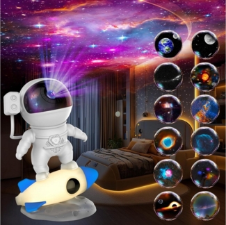 Fanttik LED Nachtlicht Astronaut Sternenhimmel Projektor, Galaxie Projektor mit Nachtlicht, 360° drehbare Astronaut Projektor Kinder, Kaltweiß, Planetarium Projektor Lampe für Kinder Erwachsene mit 13 Planeten Disc