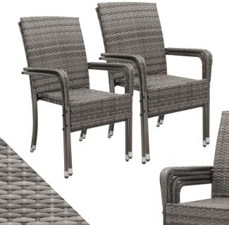 Juskys Polyrattan Gartenstühle Yoro 4er Set - mit Armlehnen & Rückenlehne - 4 Stühle stapelbar - Rattan Stuhl Garten - Stapelstuhl Grau-meliert