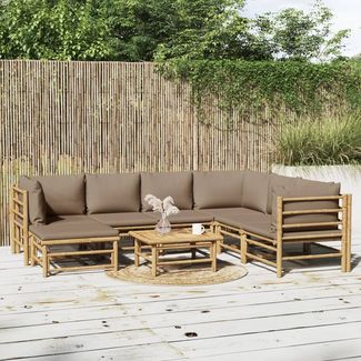 vidaXL 8-tlg. Garten-Lounge-Set mit Kissen Taupe Bambus 3155127