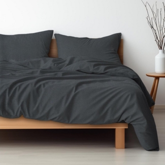 Hausfelder Bettwäsche Set (Bettbezug 200 x 200 + 2 x Kissen 80x80, anthrazit), 3 teilig, weich, pflegeleicht, mit Reißverschluss
