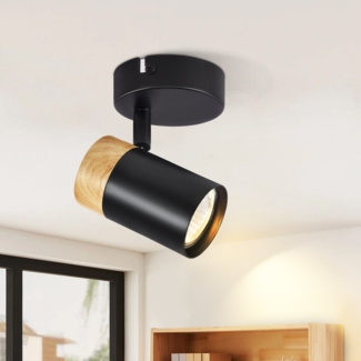 ZMH LED Deckenleuchte Spots Holz GU10 Schwenkbar 330° Lampe Schwarz Vintage Interior für Flur Wohnzimmer Schlafzimmer Küche