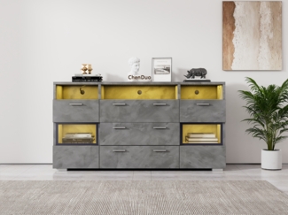Sideboard, Spanplatte mit LED-Beleuchtung, 140 x 33,5 x 72,5 cm, Grau